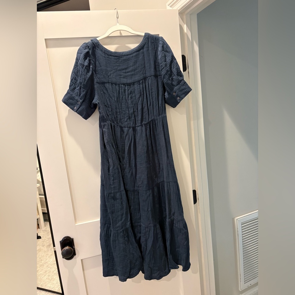 Madewell Blue Button-Front Tiered Midi Dress - Picture 2 of 3